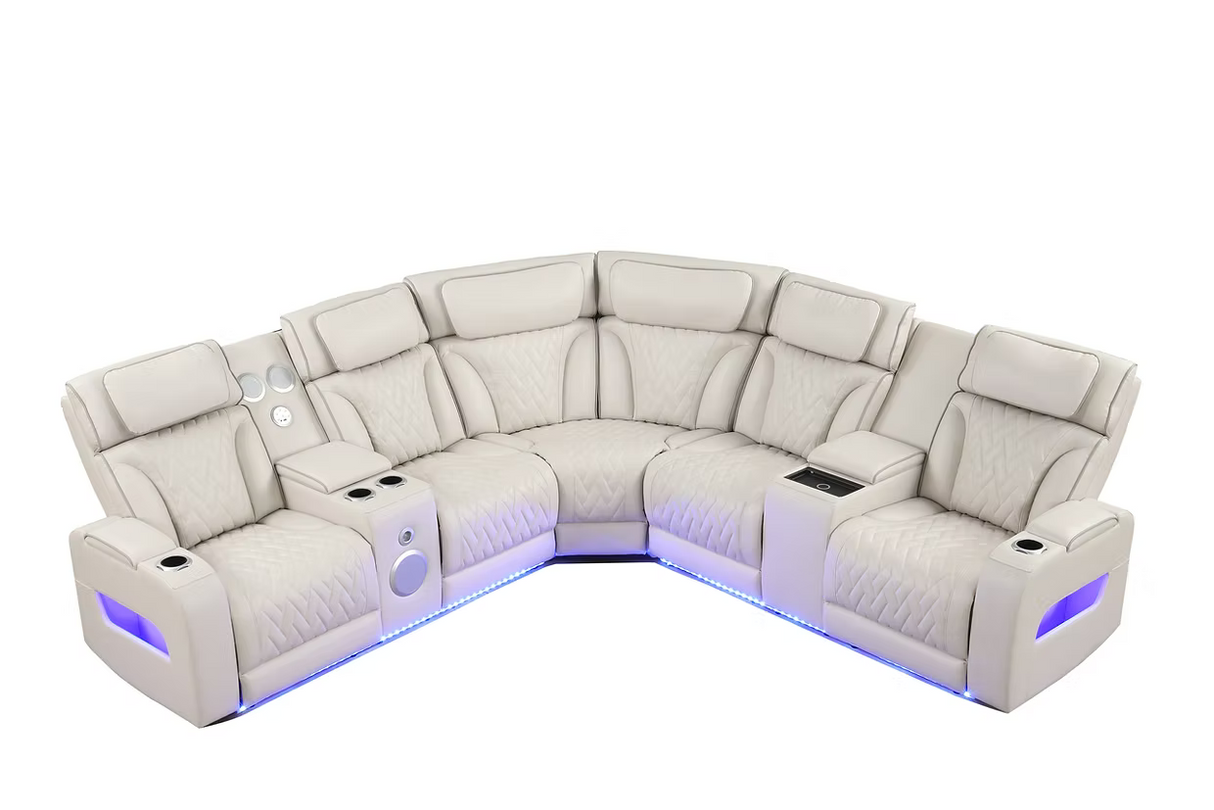 Skyline Sand Power Air Leather Reclining Sectional by New Era Innovations at Eve Furniture