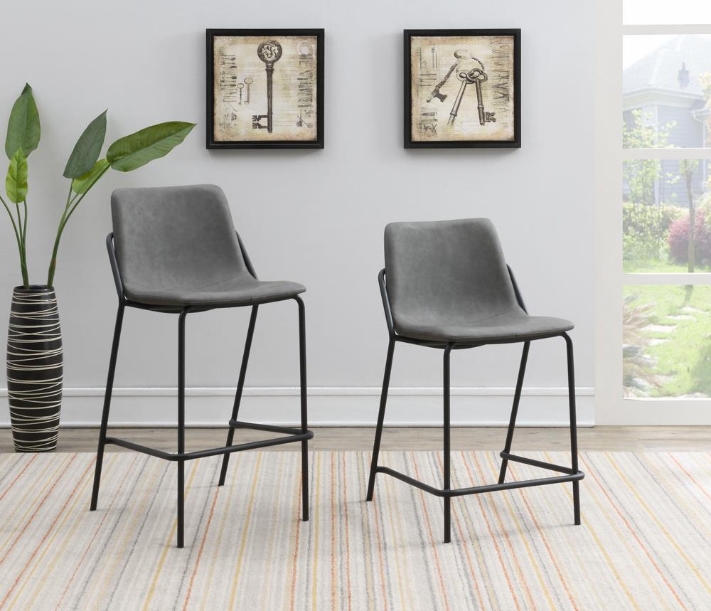 Earnest Gray/Black Solid Back Upholstered Counter Height Stools, Set of 2