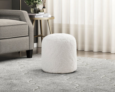 Easley Off-White Cylindrical Faux Fur Pouf (no Wooden Frame) by Homelegance at Eve Furniture
