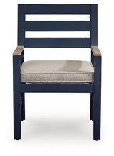 East Beach Navy Blue/Driftwood Outdoor Dining Table and 6 Arm Chairs by Ashley at Eve Furniture