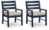 East Beach Blue Outdoor Arm Chair with Cushion (Set of 2) by Ashley at Eve Furniture