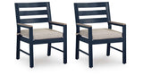 East Beach Blue Outdoor Arm Chair with Cushion (Set of 2) by Ashley at Eve Furniture