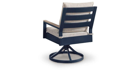 East Beach Blue Outdoor Swivel Chair with Cushion (Set of 2) by Ashley at Eve Furniture