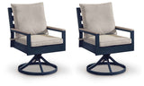 East Beach Blue Outdoor Swivel Chair with Cushion (Set of 2) by Ashley at Eve Furniture