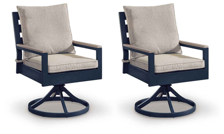 East Beach Blue Outdoor Swivel Chair with Cushion (Set of 2) by Ashley at Eve Furniture