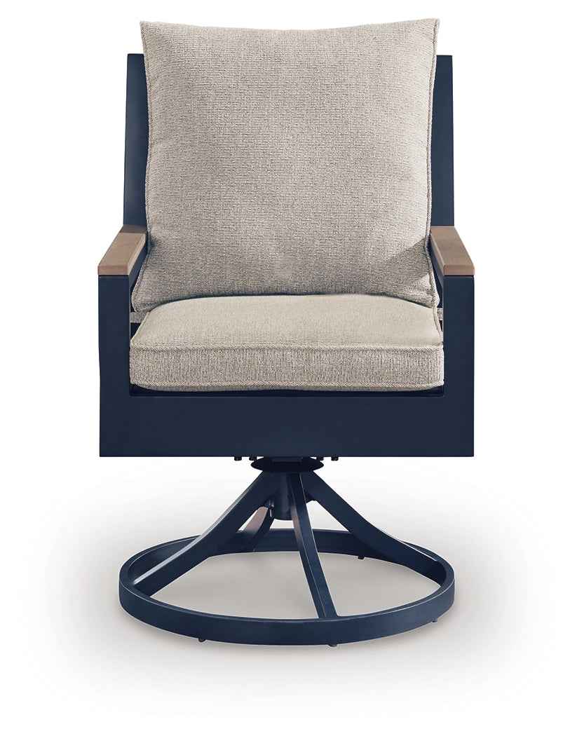 East Beach Blue Outdoor Swivel Chair with Cushion (Set of 2) by Ashley at Eve Furniture