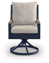 East Beach Blue Outdoor Swivel Chair with Cushion (Set of 2) by Ashley at Eve Furniture