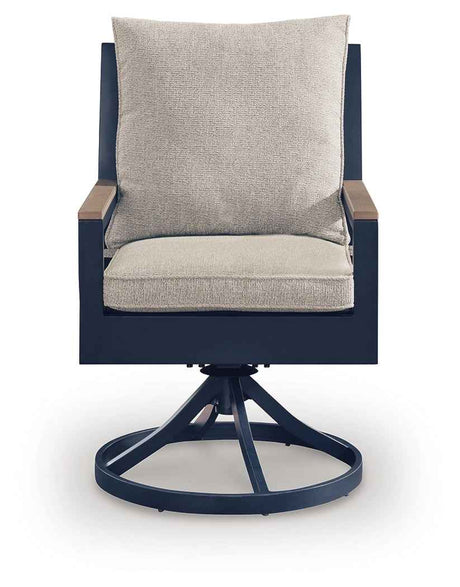 East Beach Blue Outdoor Swivel Chair with Cushion (Set of 2) by Ashley at Eve Furniture