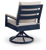 East Beach Blue Outdoor Swivel Chair with Cushion (Set of 2) by Ashley at Eve Furniture