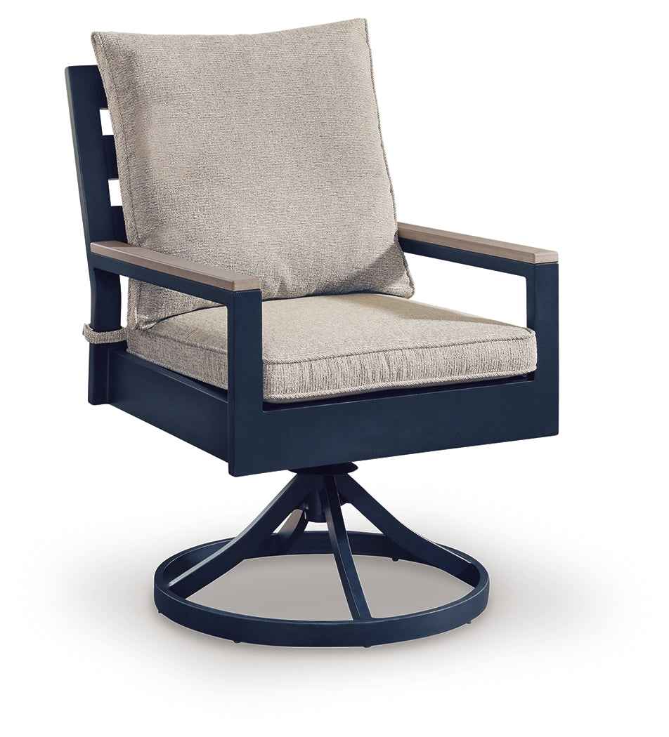 East Beach Blue Outdoor Swivel Chair with Cushion (Set of 2) by Ashley at Eve Furniture