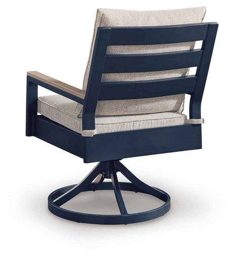 East Beach Blue Outdoor Swivel Chair with Cushion (Set of 2) by Ashley at Eve Furniture