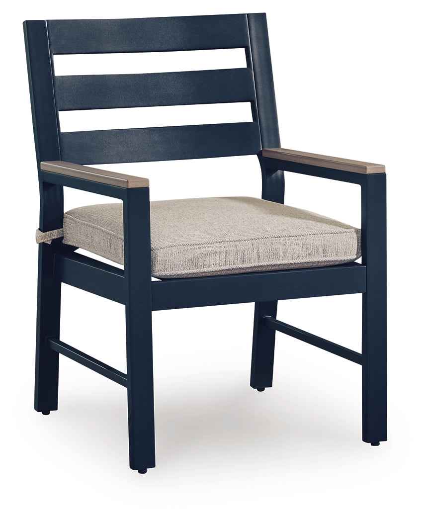 East Beach Navy Blue/Driftwood Outdoor Dining Table and 4 Chairs by Ashley at Eve Furniture
