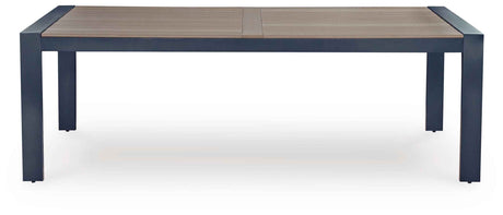 East Beach Navy Blue/Driftwood Outdoor Dining Table and 4 Chairs by Ashley at Eve Furniture
