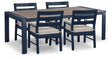 East Beach Navy Blue/Driftwood Outdoor Dining Table and 4 Chairs by Ashley at Eve Furniture