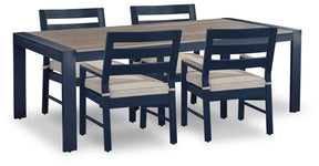 East Beach Navy Blue/Driftwood Outdoor Dining Table and 4 Chairs by Ashley at Eve Furniture