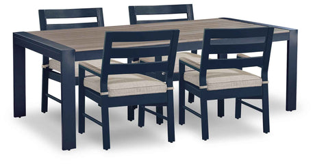 East Beach Navy Blue/Driftwood Outdoor Dining Table and 4 Chairs by Ashley at Eve Furniture