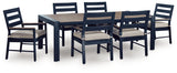 East Beach Navy Blue/Driftwood Outdoor Dining Table and 6 Arm Chairs by Ashley at Eve Furniture