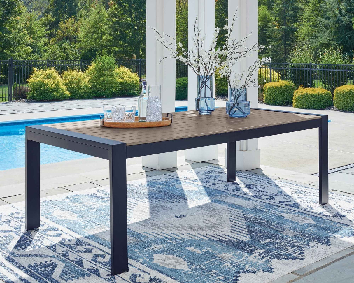 East Beach Navy Blue/Driftwood Outdoor Dining Table and 6 Chairs by Ashley at Eve Furniture
