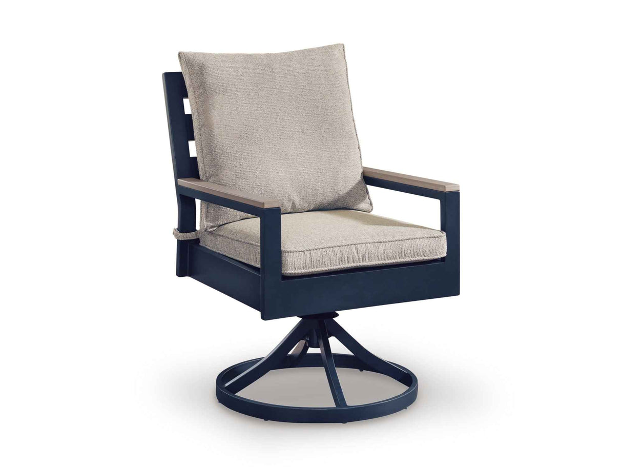 East Beach Navy Blue/Driftwood Outdoor Dining Table and 6 Chairs by Ashley at Eve Furniture