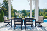 East Beach Navy Blue/Driftwood Outdoor Dining Table and 6 Chairs by Ashley at Eve Furniture