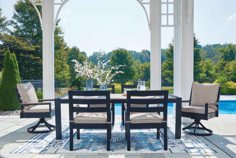 East Beach Navy Blue/Driftwood Outdoor Dining Table and 6 Chairs by Ashley at Eve Furniture