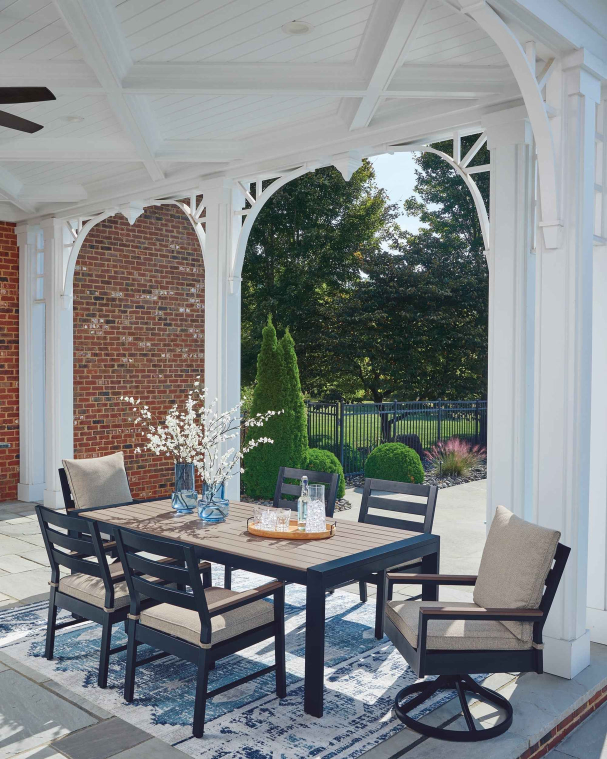 East Beach Navy Blue/Driftwood Outdoor Dining Table and 6 Chairs by Ashley at Eve Furniture