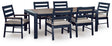 East Beach Navy Blue/Driftwood Outdoor Dining Table and 6 Chairs by Ashley at Eve Furniture