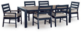East Beach Navy Blue/Driftwood Outdoor Dining Table and 6 Chairs by Ashley at Eve Furniture