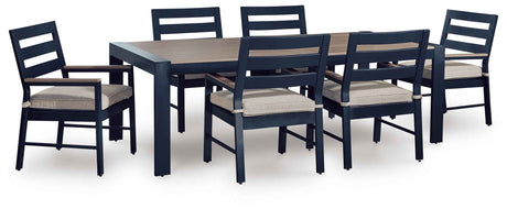 East Beach Navy Blue/Driftwood Outdoor Dining Table and 6 Chairs by Ashley at Eve Furniture