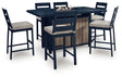 East Beach Navy Blue/Driftwood Outdoor Fire Pit Table and 6 Barstools by Ashley at Eve Furniture