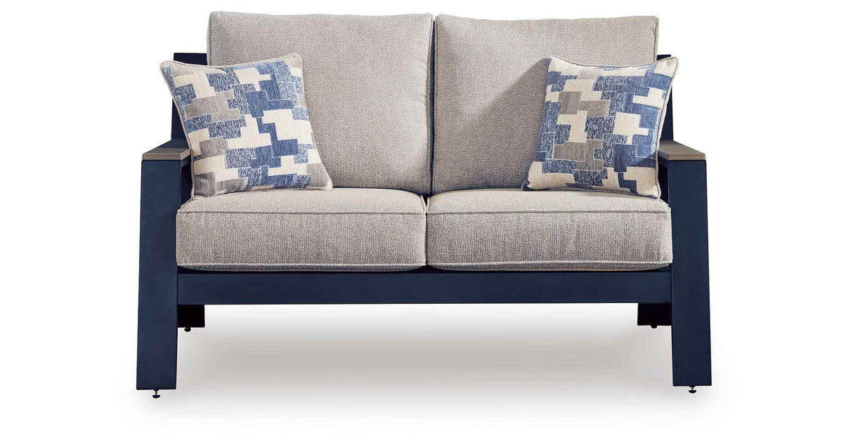 East Beach Navy Blue/Driftwood Outdoor Sofa and Loveseat by Ashley at Eve Furniture