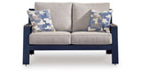 East Beach Navy Blue/Driftwood Outdoor Sofa and Loveseat by Ashley at Eve Furniture