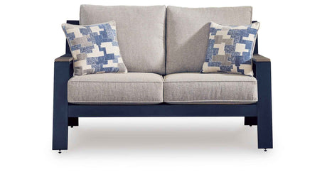 East Beach Navy Blue/Driftwood Outdoor Sofa and Loveseat by Ashley at Eve Furniture