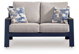 East Beach Navy Blue/Driftwood Outdoor Sofa and Loveseat by Ashley at Eve Furniture