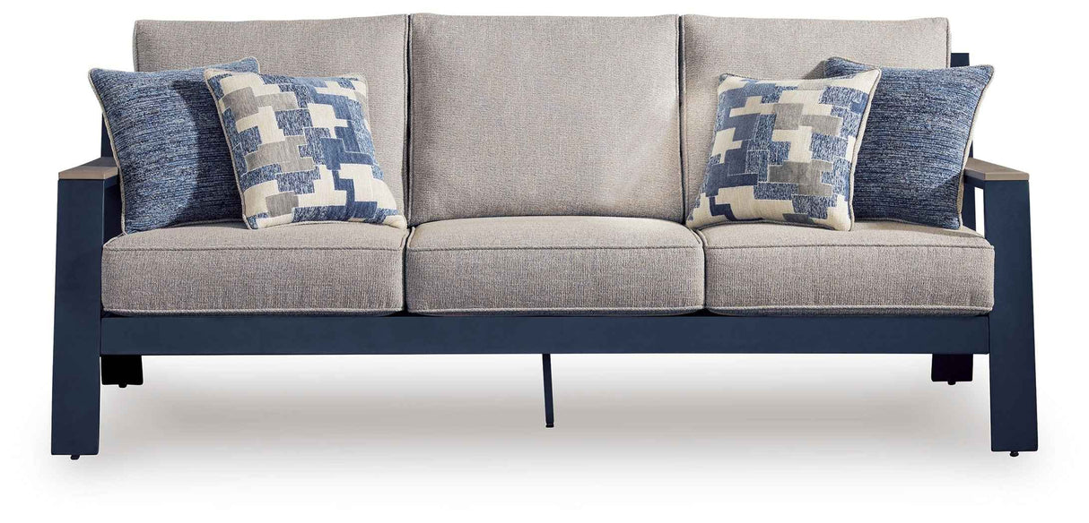 East Beach Navy Blue/Driftwood Outdoor Sofa and Loveseat by Ashley at Eve Furniture