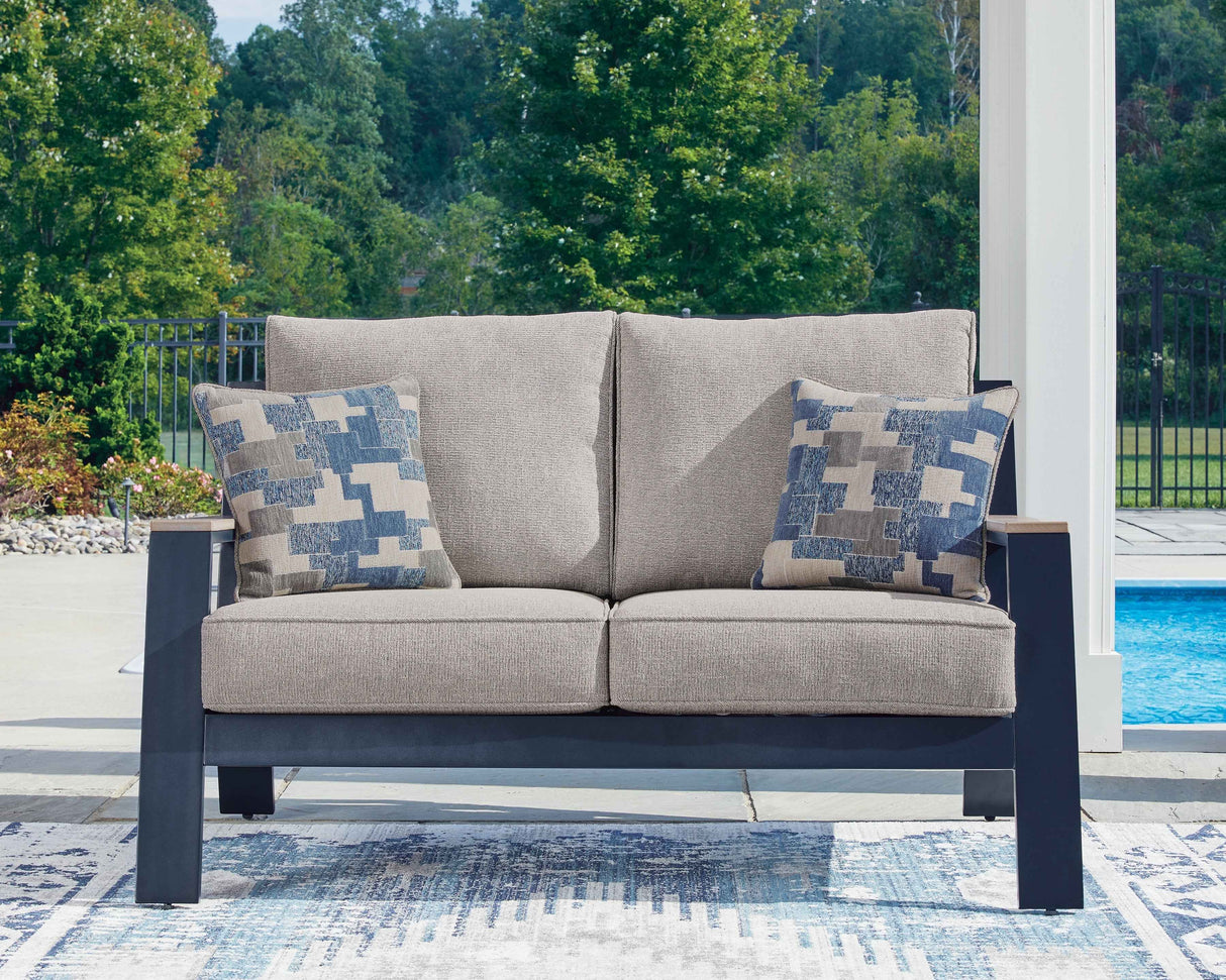 East Beach Navy Blue/Driftwood Outdoor Sofa and Loveseat by Ashley at Eve Furniture