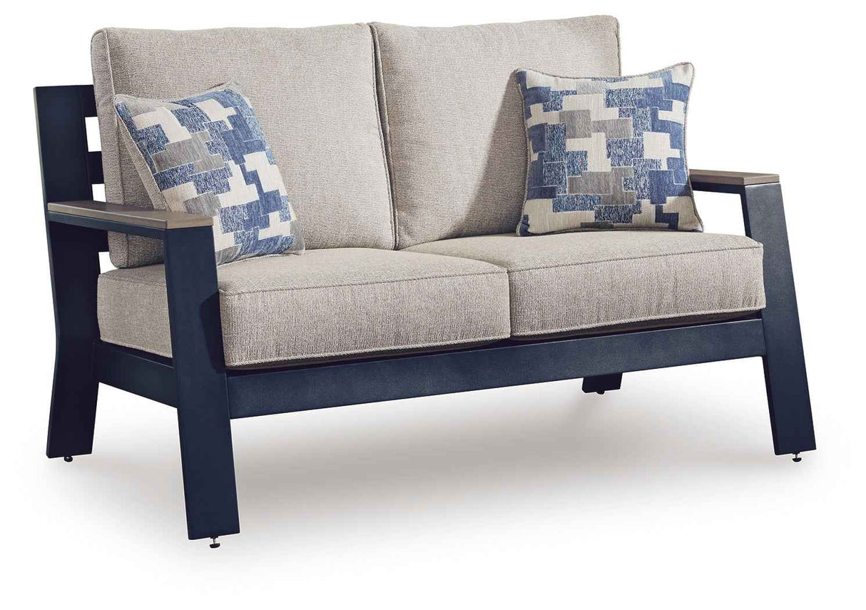 East Beach Navy Blue/Driftwood Outdoor Sofa and Loveseat by Ashley at Eve Furniture