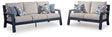 East Beach Navy Blue/Driftwood Outdoor Sofa and Loveseat by Ashley at Eve Furniture
