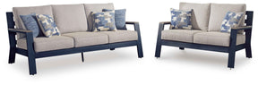 East Beach Navy Blue/Driftwood Outdoor Sofa and Loveseat by Ashley at Eve Furniture