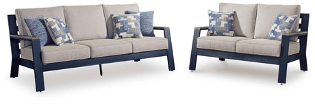 East Beach Navy Blue/Driftwood Outdoor Sofa and Loveseat by Ashley at Eve Furniture