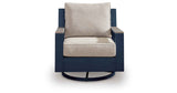 East Beach Navy Blue/Driftwood Outdoor Sofa with 2 Swivel Glider Chairs by Ashley at Eve Furniture