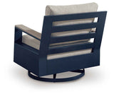 East Beach Navy Blue/Driftwood Outdoor Sofa with 2 Swivel Glider Chairs by Ashley at Eve Furniture