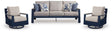 East Beach Navy Blue/Driftwood Outdoor Sofa with 2 Swivel Glider Chairs by Ashley at Eve Furniture