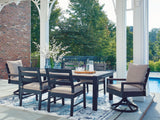 East Navy Blue/Driftwood Beach Outdoor Dining Table with 4 Chairs and 2 Swivel Chairs by Ashley at Eve Furniture