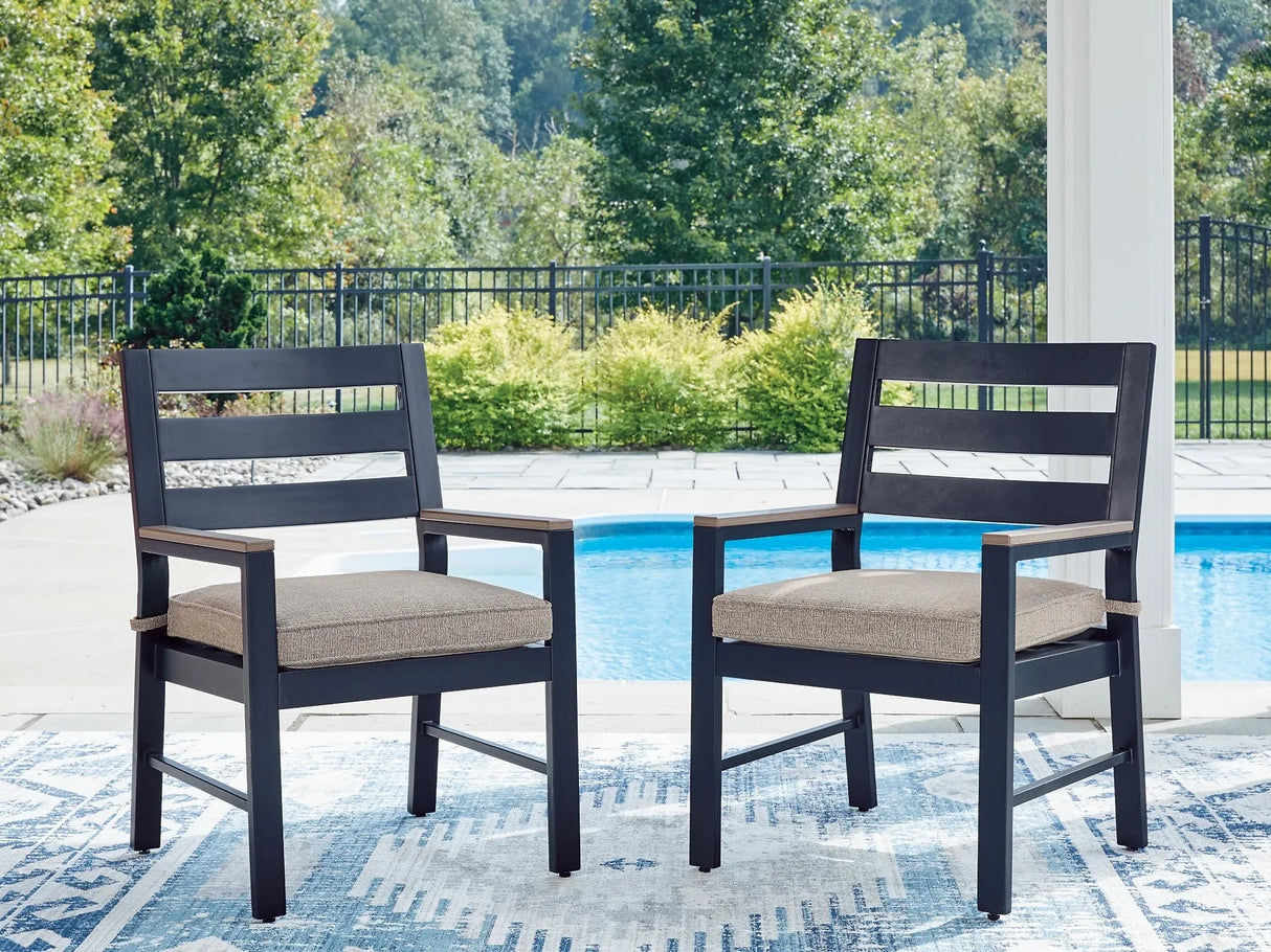 East Navy Blue/Driftwood Beach Outdoor Dining Table with 4 Chairs and 2 Swivel Chairs by Ashley at Eve Furniture
