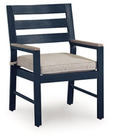 East Navy Blue/Driftwood Beach Outdoor Dining Table with 4 Chairs and 2 Swivel Chairs by Ashley at Eve Furniture