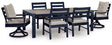 East Navy Blue/Driftwood Beach Outdoor Dining Table with 4 Chairs and 2 Swivel Chairs by Ashley at Eve Furniture