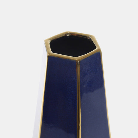 Ec, Blue/gold Faceted Vase 11"