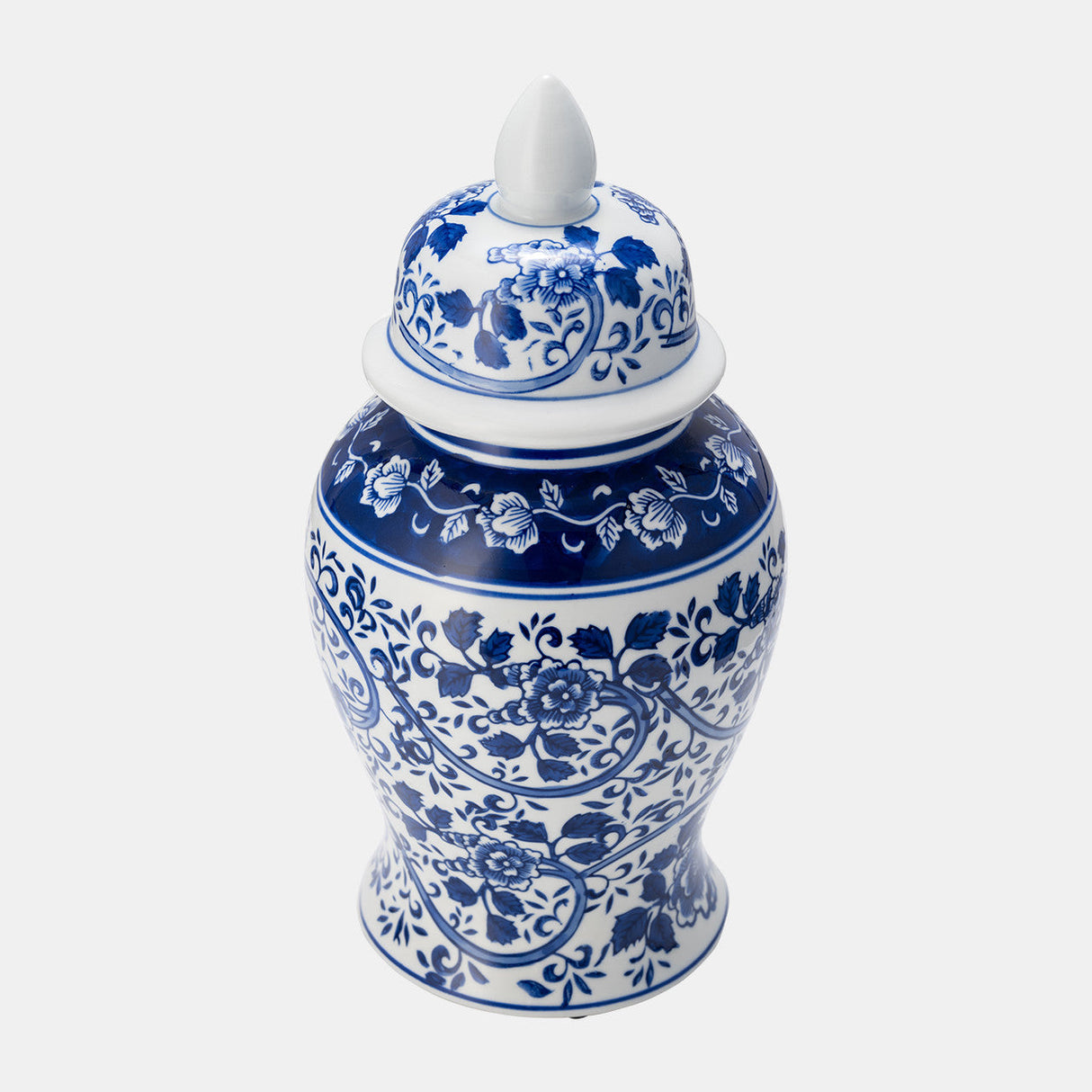 Ec Cer,14" Blue/white Temple Jar