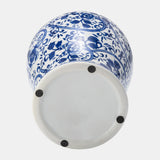 Ec Cer,14" Blue/white Temple Jar